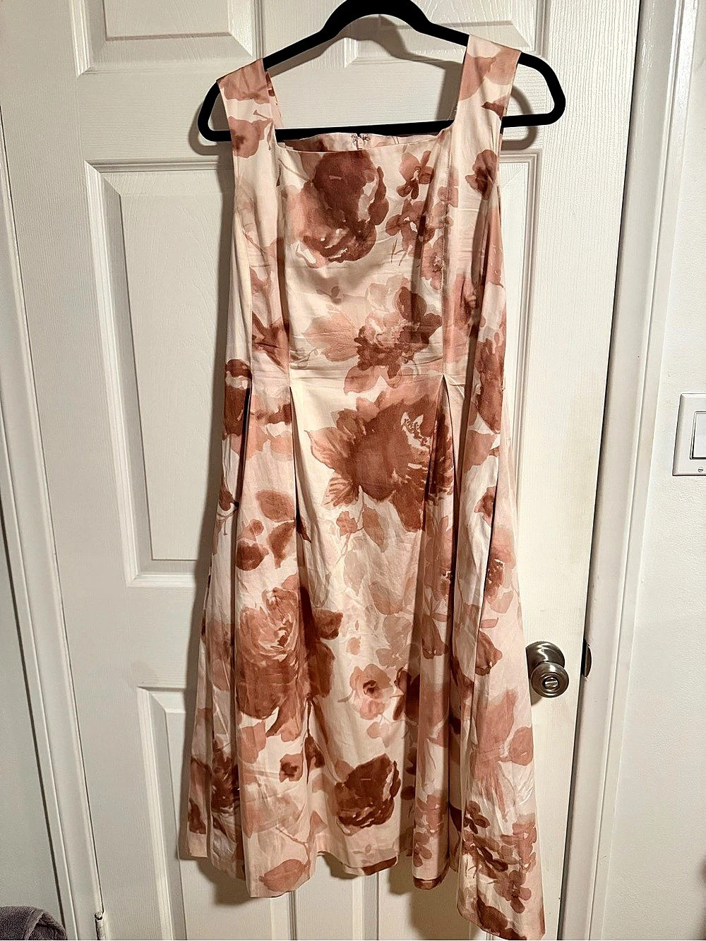 Donna Karan Square Neck Floral Midi Sheath Dress Pink & Brown